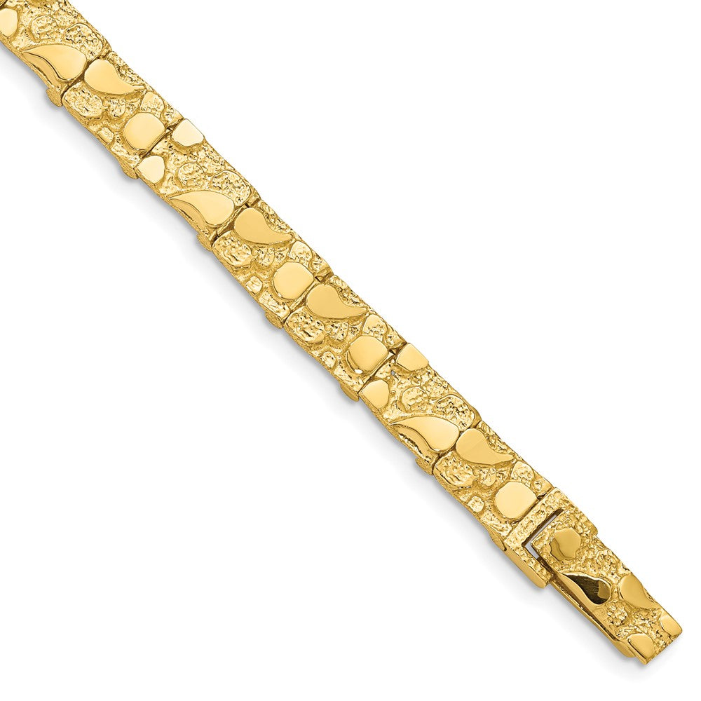 14K Yellow Gold Polished And Textured 7.00mm 7 Inch Nugget Bracelet