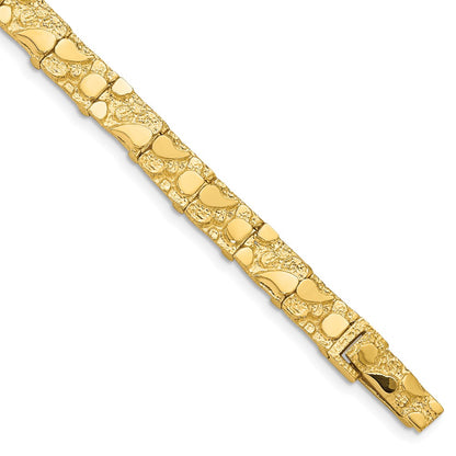 14K Yellow Gold Polished And Textured 7.00mm 7 Inch Nugget Bracelet