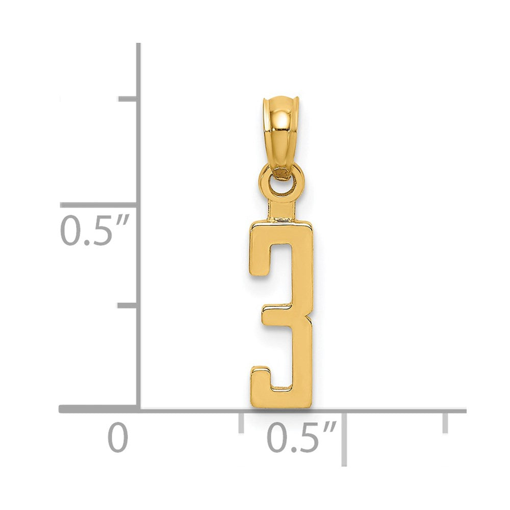 14K Yellow Gold Polished Number 3 Pendant