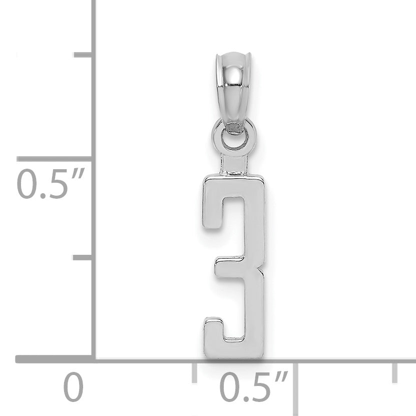 14K White Gold 14Kw Polished Number 3 Pendant