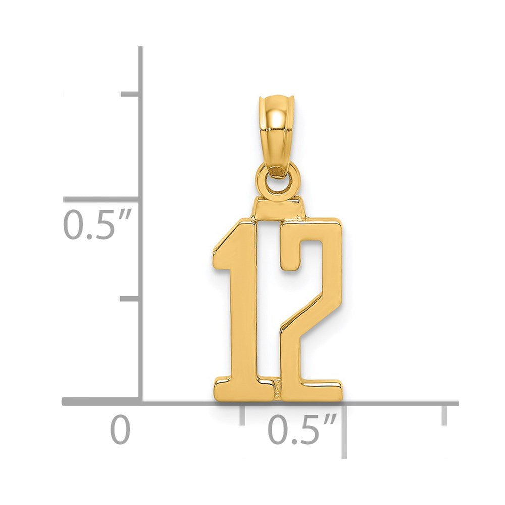 14K Yellow Gold Polished Number 12 Pendant