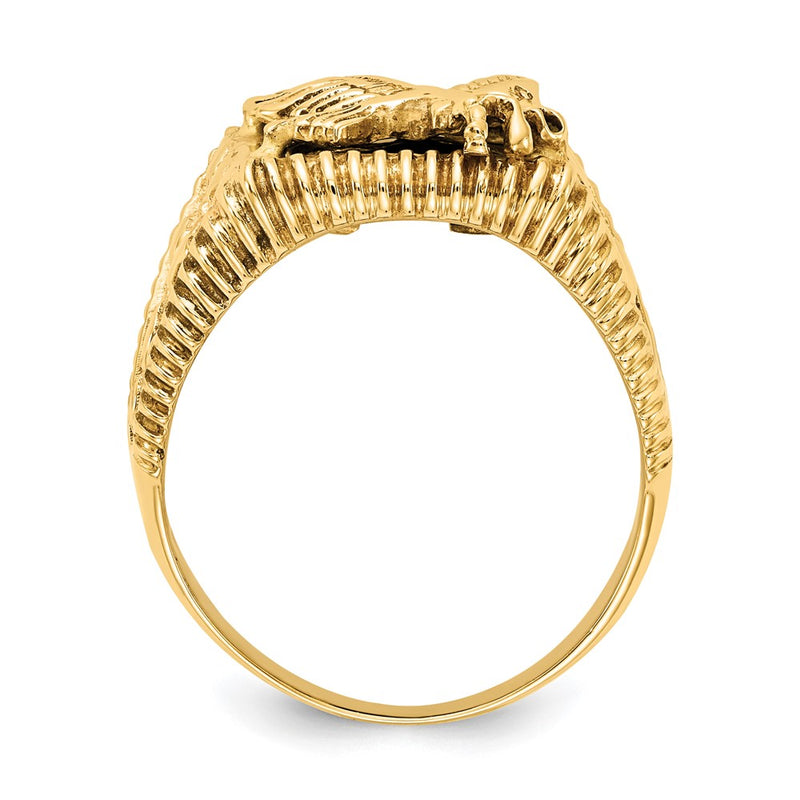 Solid 14k Yellow Gold Men's Simulated Onyx Eagle Ring