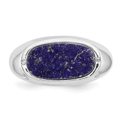 14K White Gold Blue Lapis Real Diamond Ring