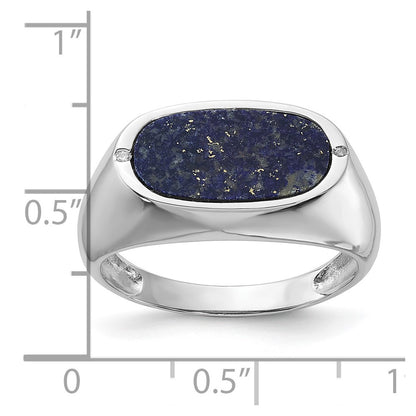 14K White Gold Blue Lapis Real Diamond Ring