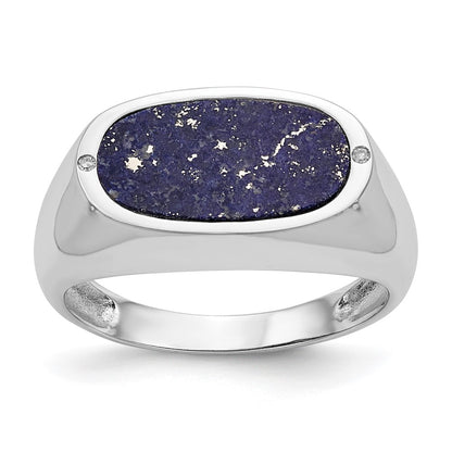 14K White Gold Blue Lapis Real Diamond Ring