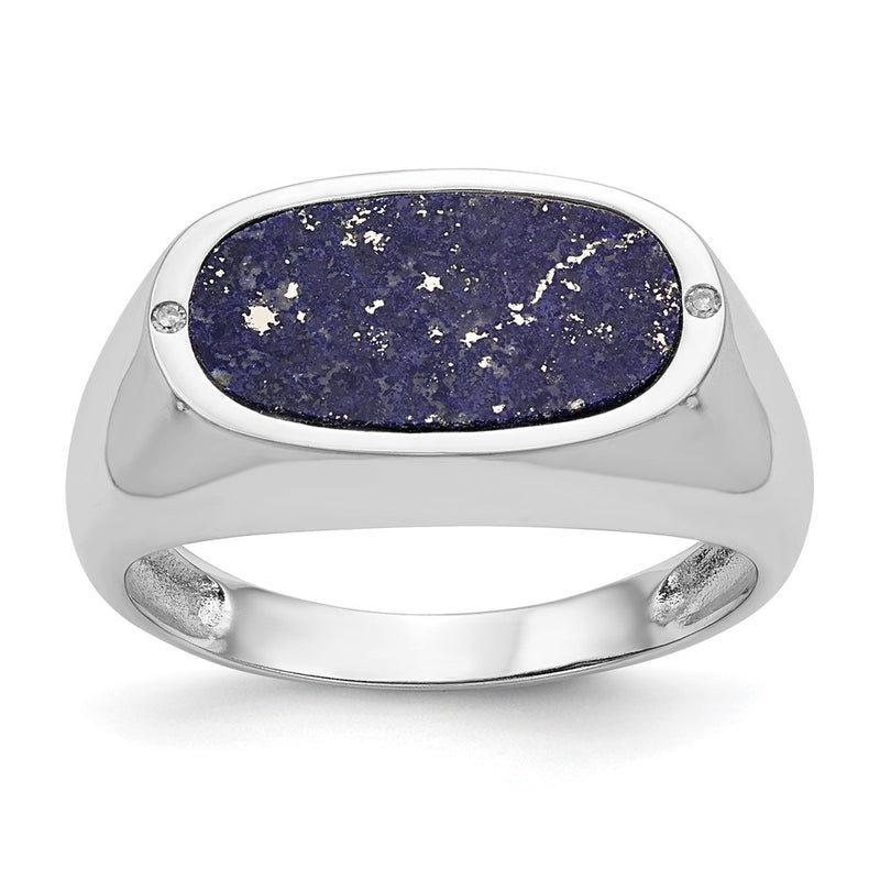 14K White Gold Blue Lapis Real Diamond Ring