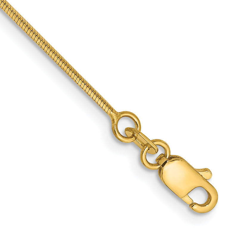 14K Yellow Gold .8mm Octagonal Snake With Lobster Clasp Chain Bracelet