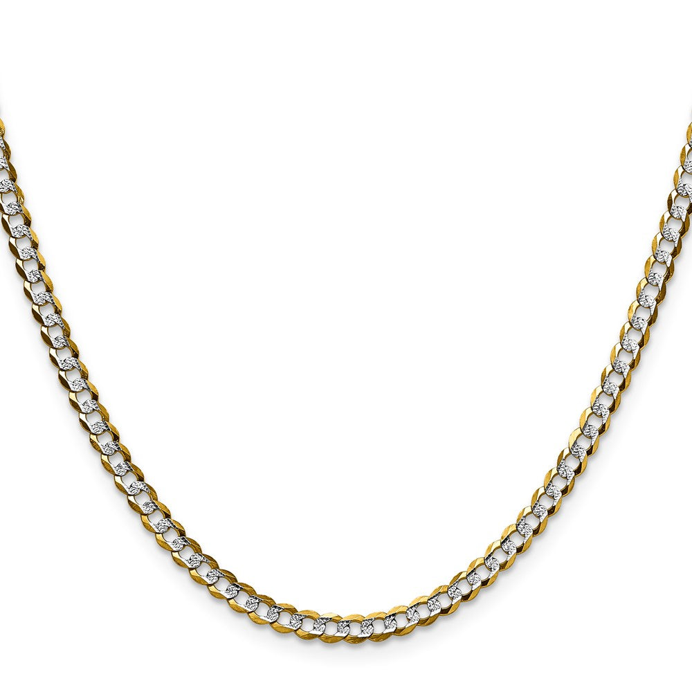 14K Yellow & Rhodium 3.7mm Lightweight Pavé Flat Cuban Chain Necklace