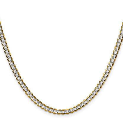 14K Yellow & Rhodium 3.7mm Lightweight Pavé Flat Cuban Chain Necklace