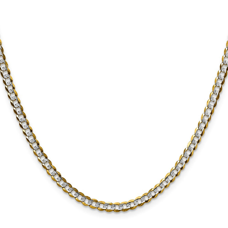 14K Yellow & Rhodium 3.7mm Lightweight Pavé Flat Cuban Chain Necklace