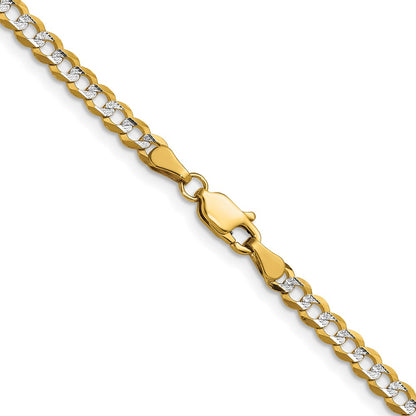 14K Yellow & Rhodium 3.7mm Lightweight Pavé Flat Cuban Chain Necklace