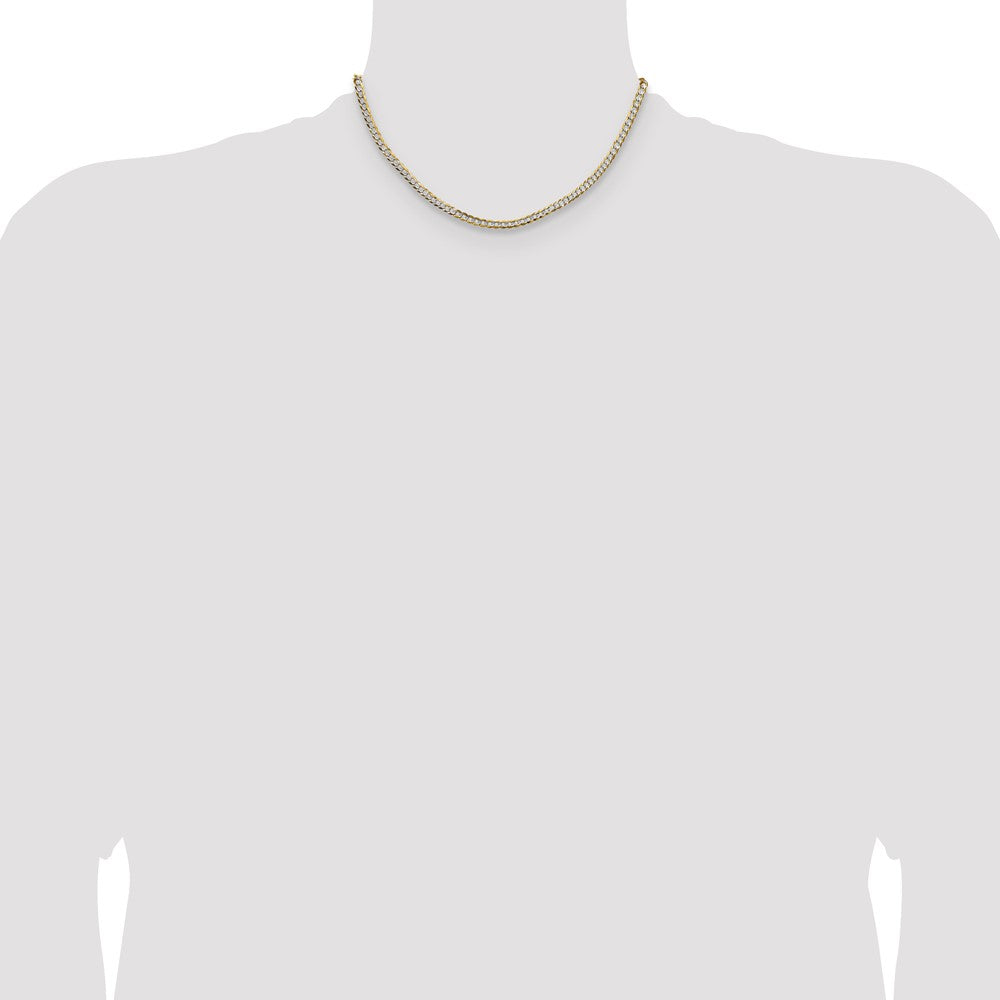 14K Yellow & Rhodium 3.7mm Lightweight Pavé Flat Cuban Chain Necklace
