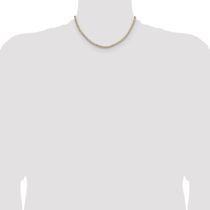 14K Yellow & Rhodium 3.7mm Lightweight Pavé Flat Cuban Chain Necklace