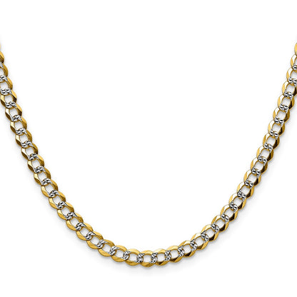 14K Yellow & Rhodium 4.7mm Lightweight Pavé Flat Cuban Chain Necklace