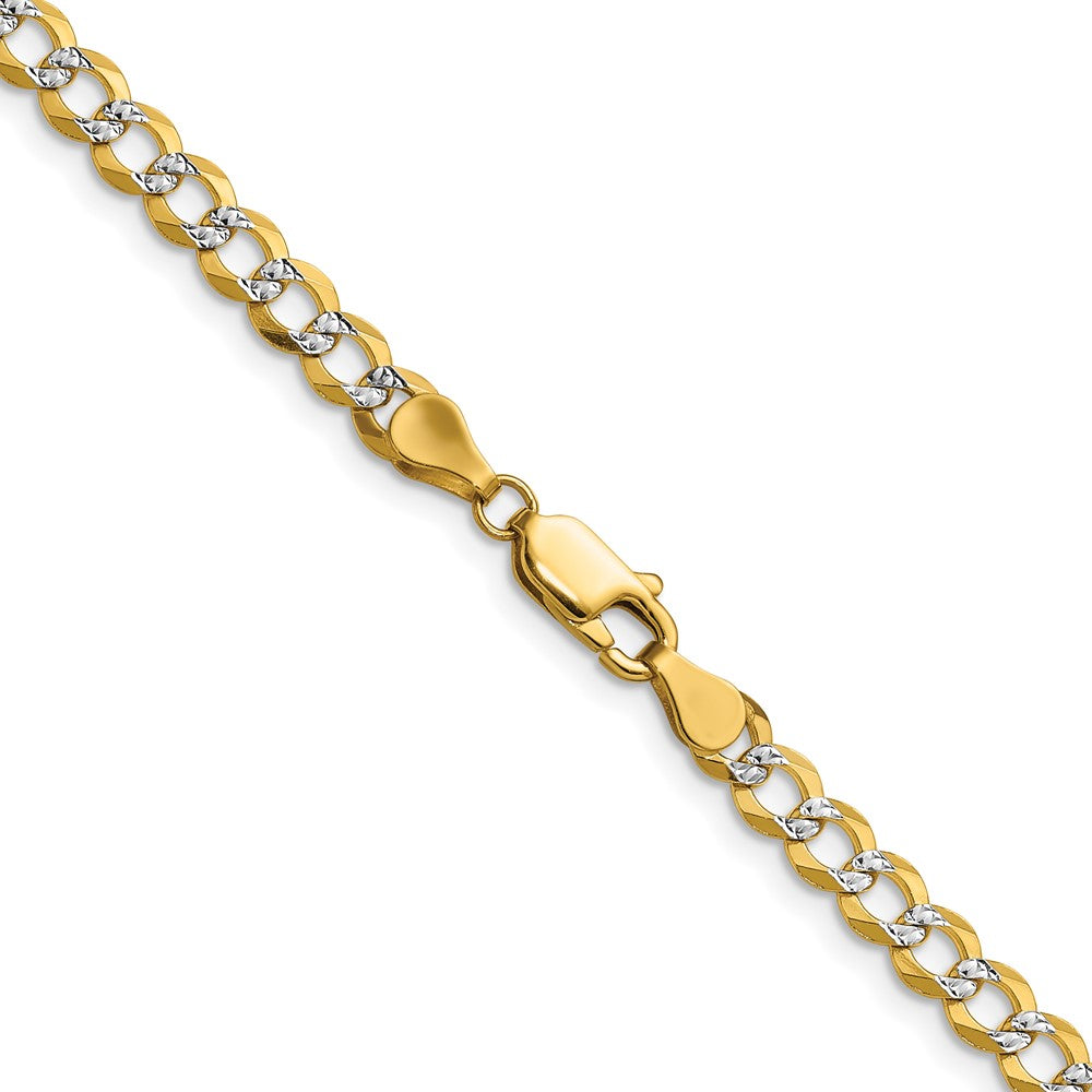14K Yellow & Rhodium 4.7mm Lightweight Pavé Flat Cuban Chain Necklace