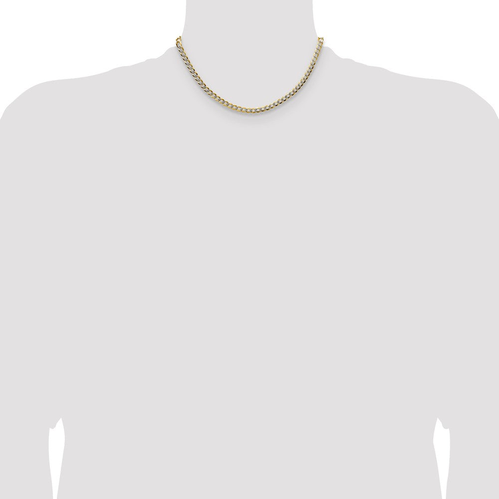 14K Yellow & Rhodium 4.7mm Lightweight Pavé Flat Cuban Chain Necklace