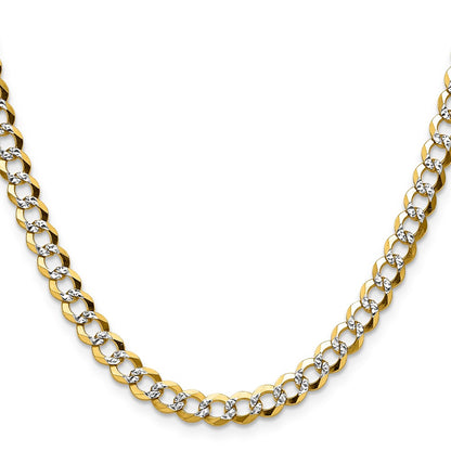 14K Yellow & Rhodium 5.9mm Lightweight Pavé Flat Cuban Chain Necklace