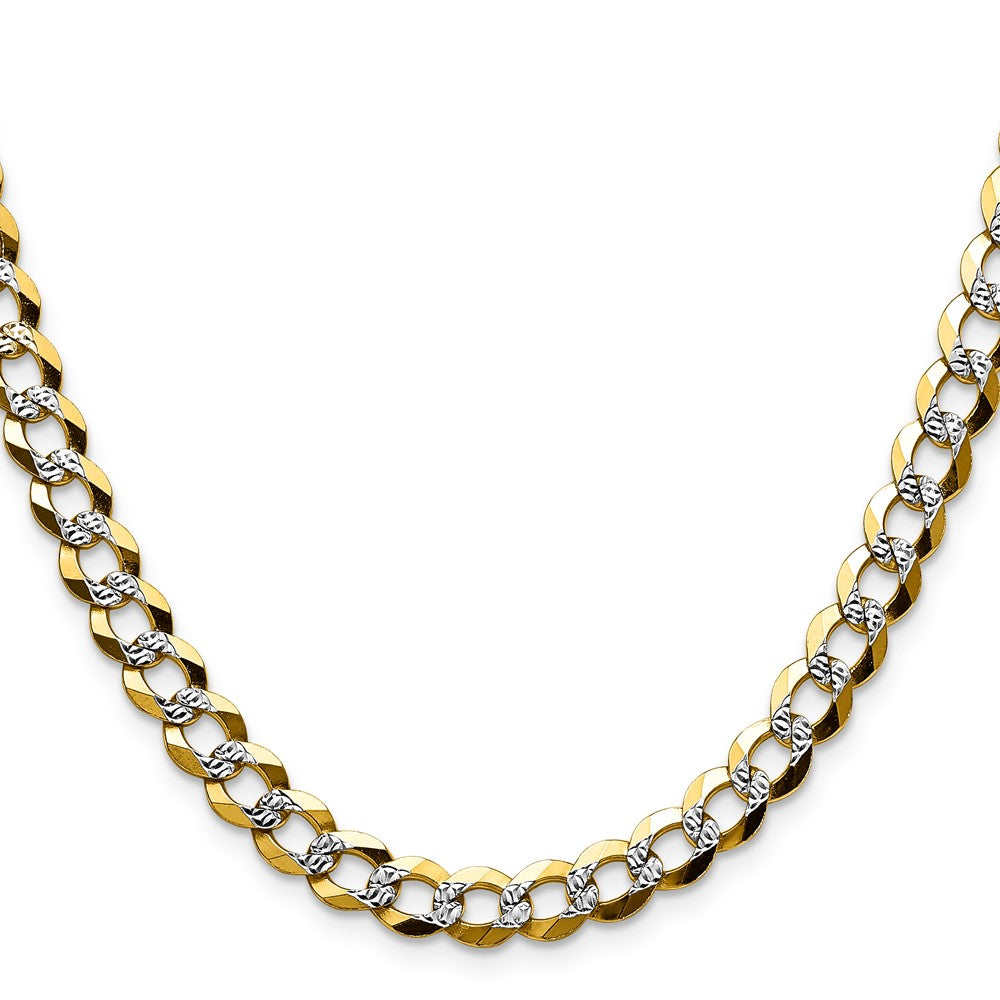 14K Yellow & Rhodium 7.2mm Lightweight Pavé Flat Cuban Chain Necklace