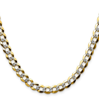 14K Yellow & Rhodium 7.2mm Lightweight Pavé Flat Cuban Chain Necklace