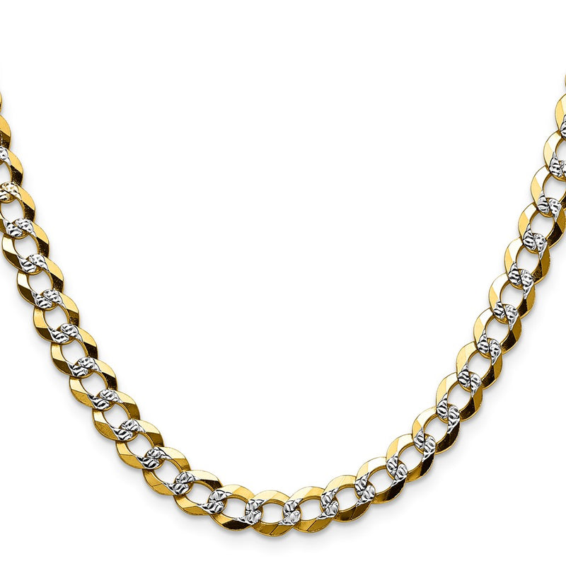 14K Yellow & Rhodium 7.2mm Lightweight Pavé Flat Cuban Chain Necklace