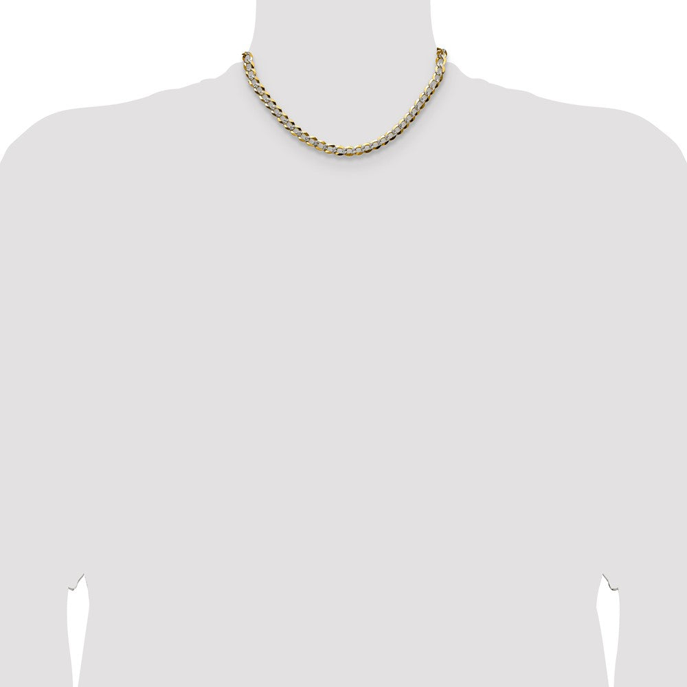 14K Yellow & Rhodium 7.2mm Lightweight Pavé Flat Cuban Chain Necklace