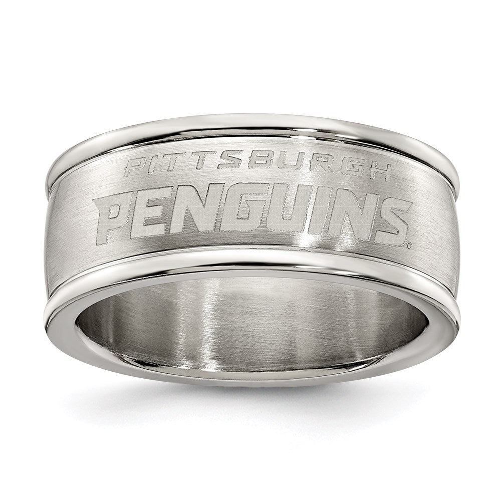 Stainless Steel Pittsburgh Penguins Logo Band Ring Size 8