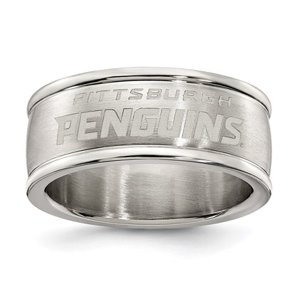 Stainless Steel Pittsburgh Penguins Logo Band Ring Size 8