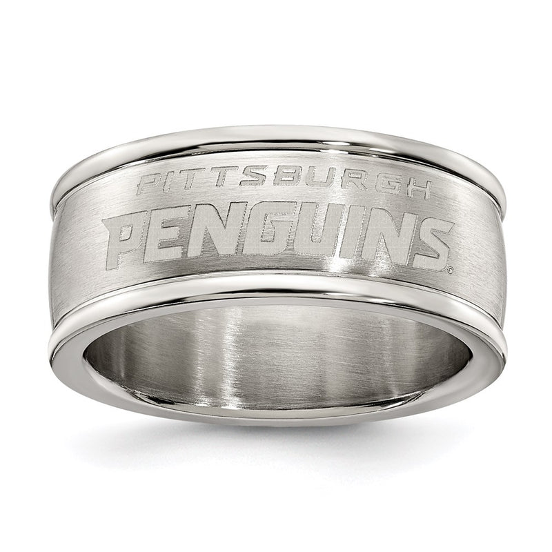 Stainless Steel Pittsburgh Penguins Logo Band Ring Size 6