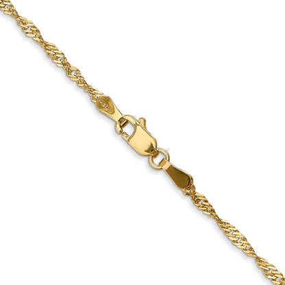 14K Yellow Gold 22 Inch 1.70mm Singapore With Lobster Clasp Chain Necklace