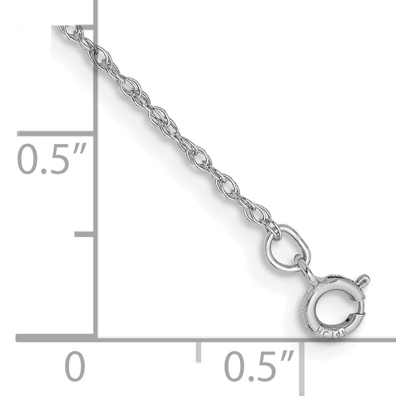 14K White Gold 7 Inch .8mm Light Baby Rope With Spring Ring Clasp Chain