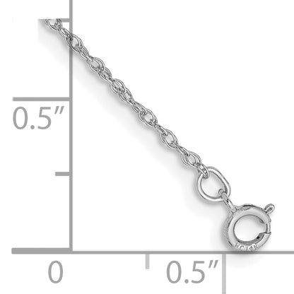 14K White Gold 7 Inch .8mm Light Baby Rope With Spring Ring Clasp Chain