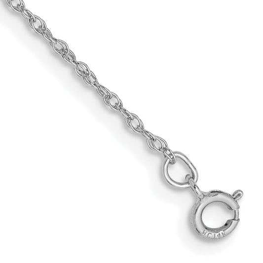 14K White Gold 7 Inch .8mm Light Baby Rope With Spring Ring Clasp Chain