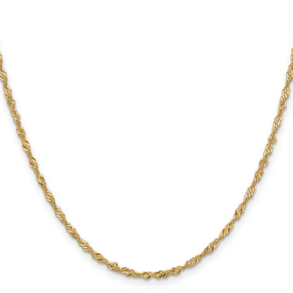 14K Yellow Gold 30 Inch 2mm Singapore With Lobster Clasp Chain Necklace