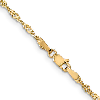 14K Yellow Gold 30 Inch 2mm Singapore With Lobster Clasp Chain Necklace