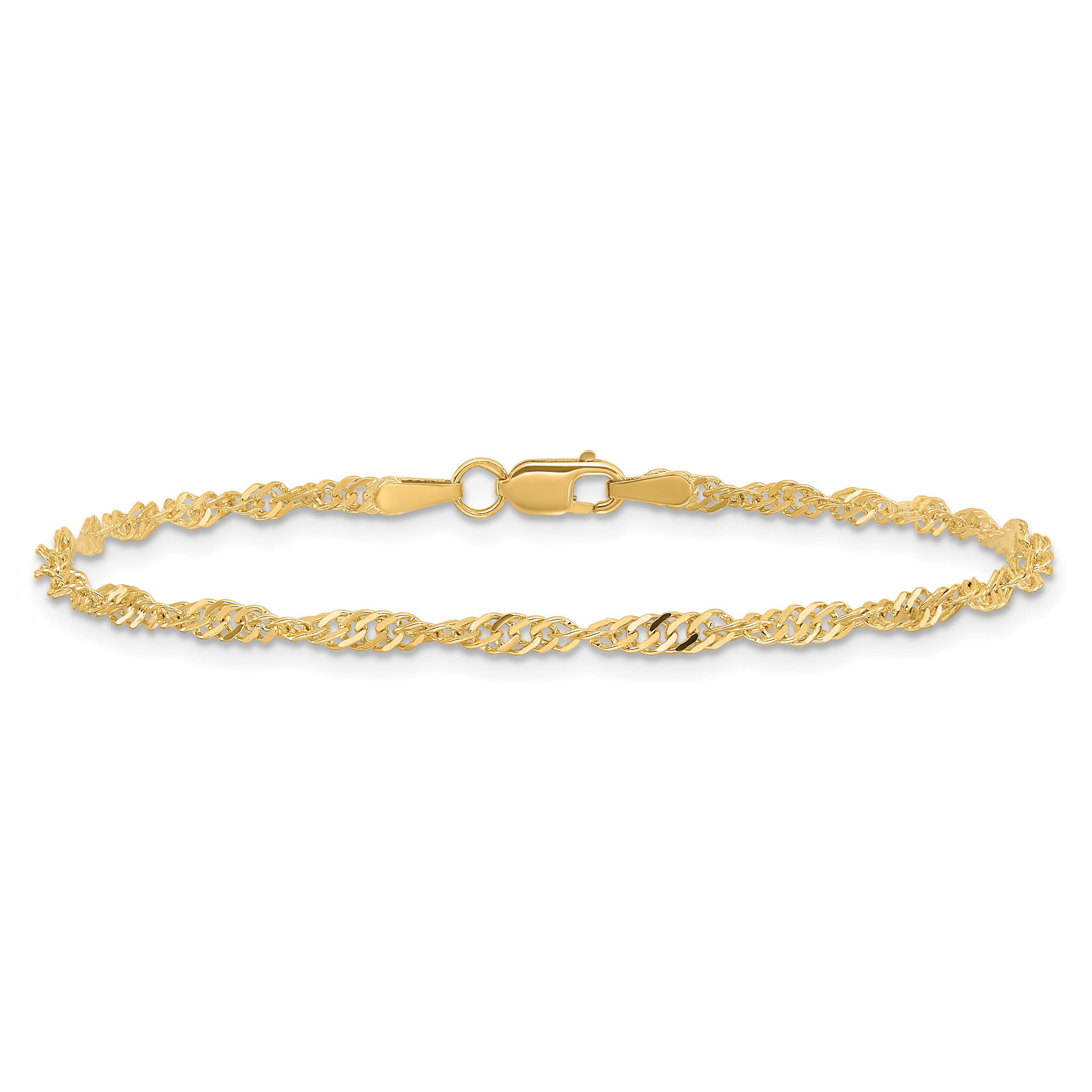 14K Yellow Gold 8 inch 2mm Singapore with Lobster Clasp Chain Bracelet