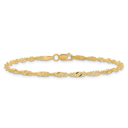 14K Yellow Gold 8 inch 2mm Singapore with Lobster Clasp Chain Bracelet