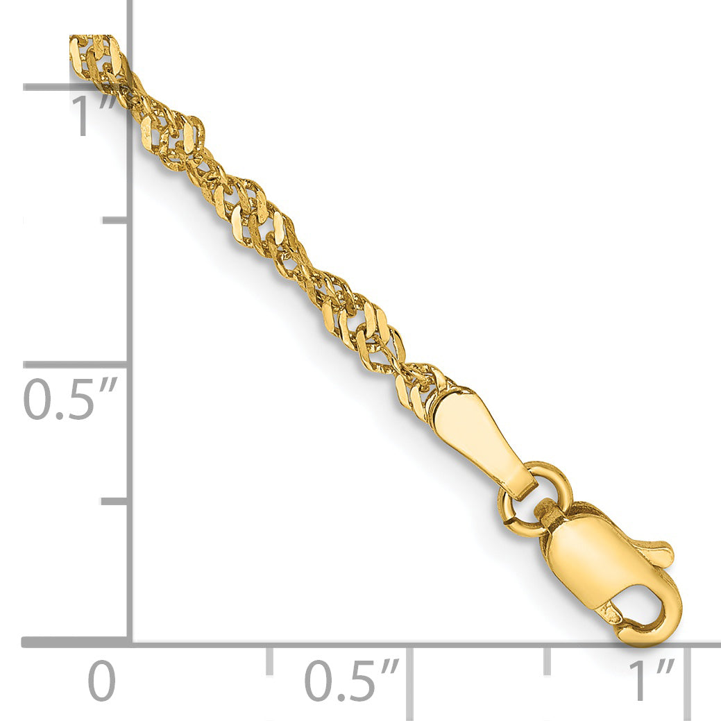 14K Yellow Gold 8 inch 2mm Singapore with Lobster Clasp Chain Bracelet