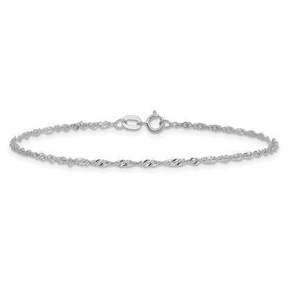 14K White Gold 1.4mm Singapore With Spring Ring Clasp Chain Anklet