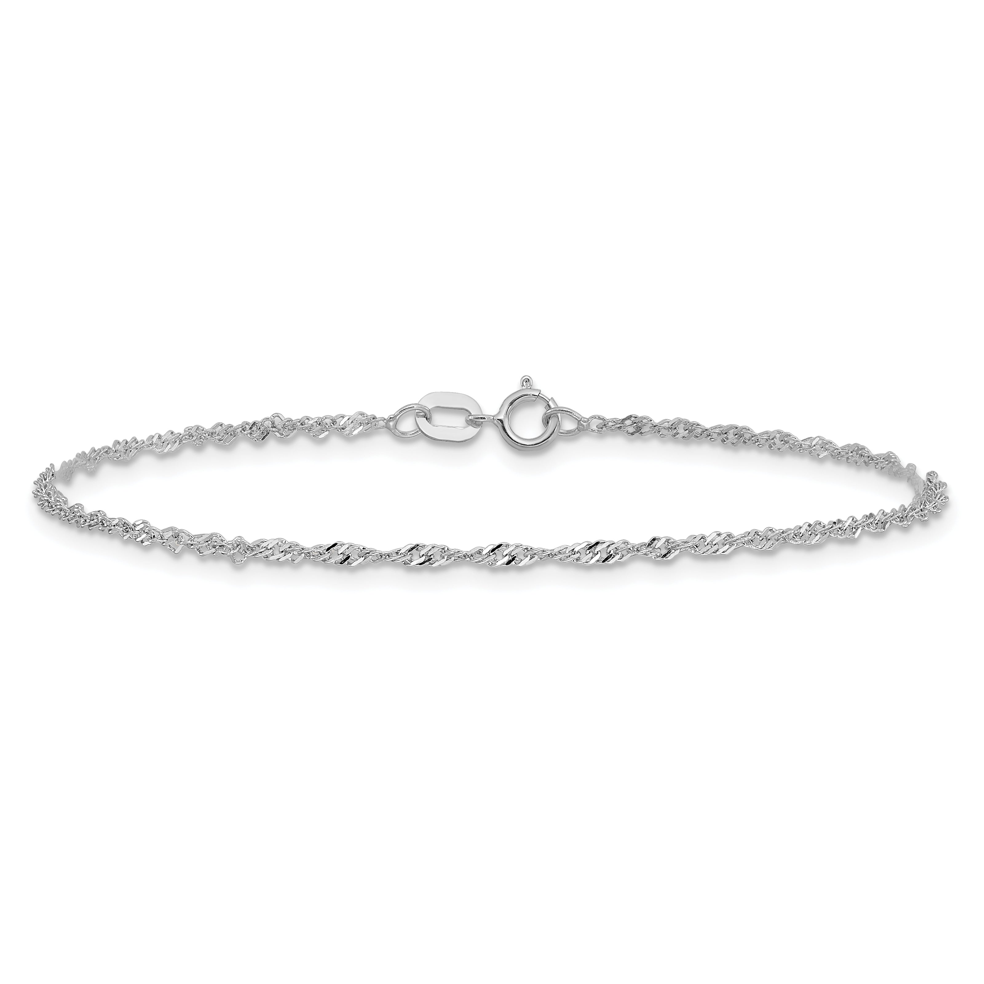 14K White Gold 8 Inch 1.4mm Singapore With Spring Ring Clasp Chain Bracelet