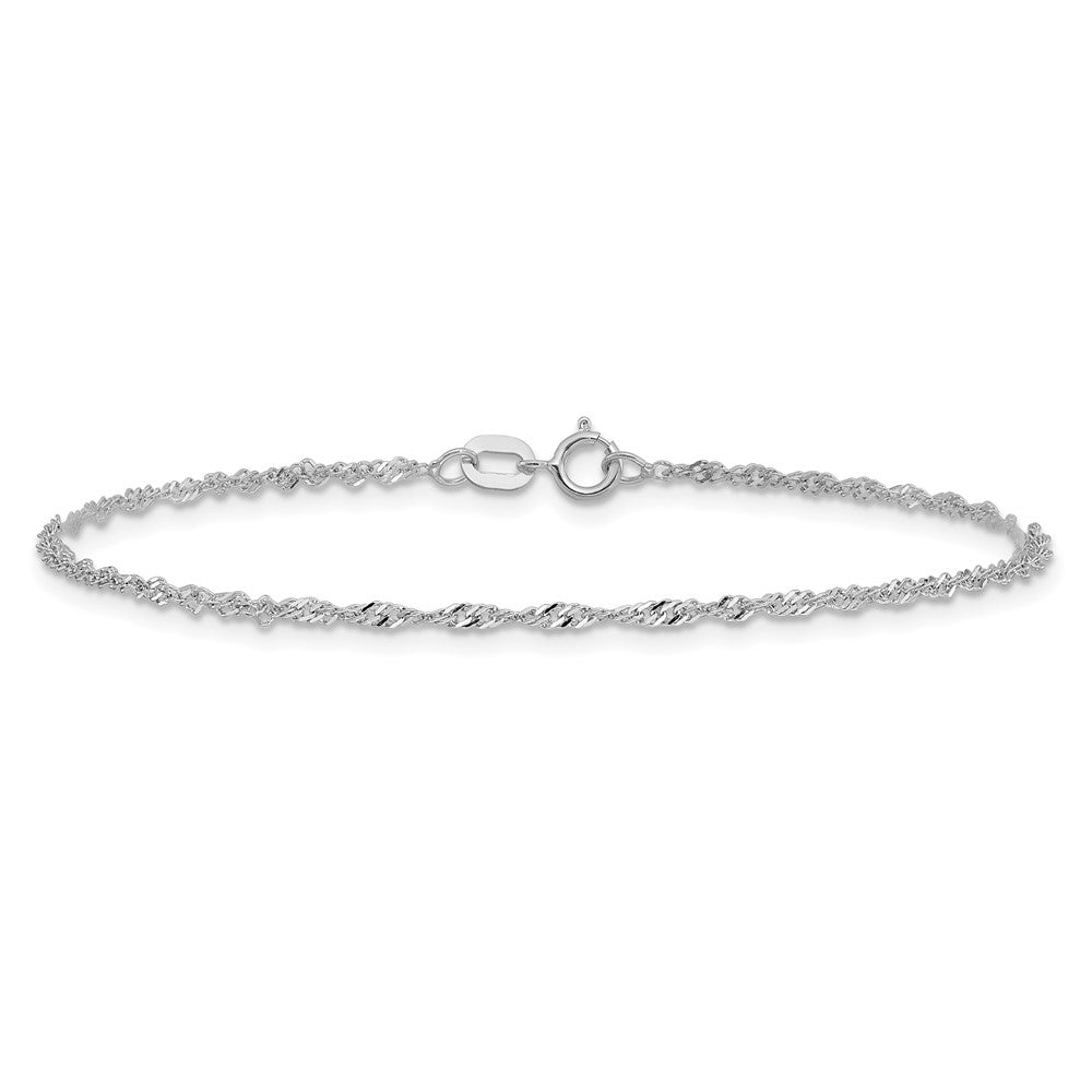 14K White Gold 1.4mm Singapore With Spring Ring Clasp Chain Bracelet