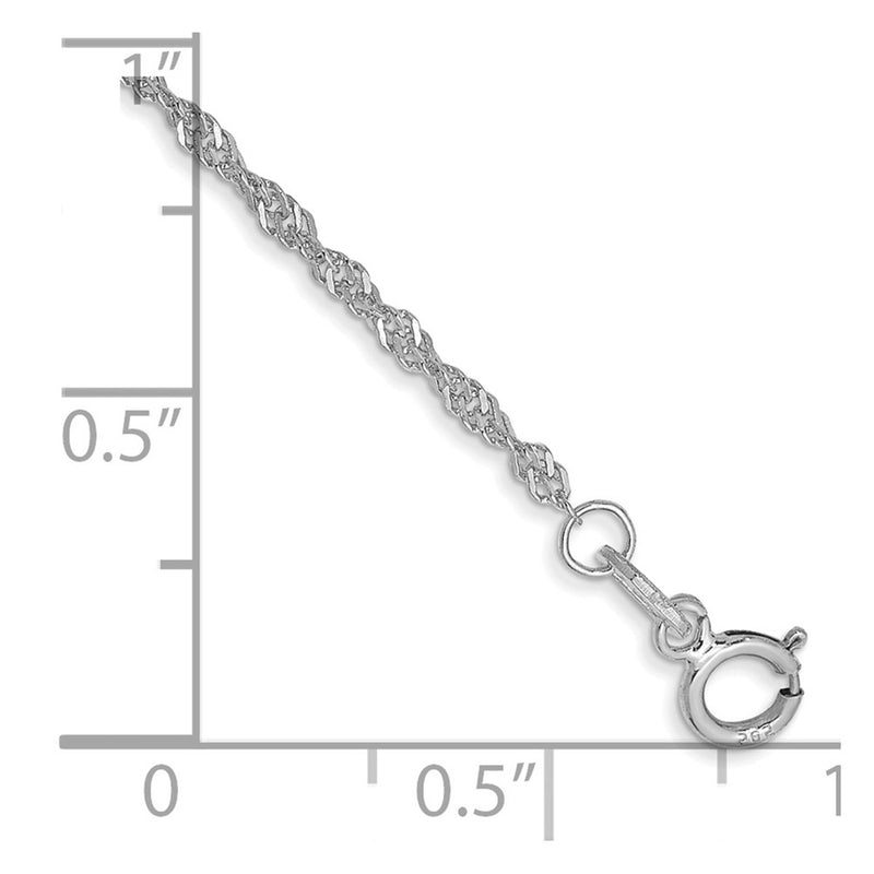 14K White Gold 1.4mm Singapore With Spring Ring Clasp Chain Anklet
