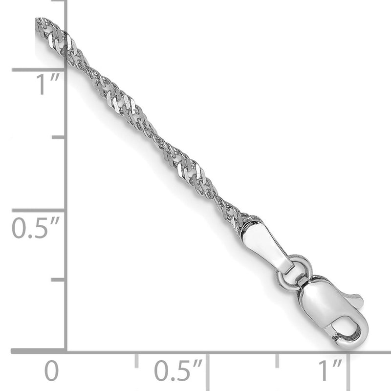 14K White Gold 1.7mm Singapore With Lobster Clasp Chain Anklet