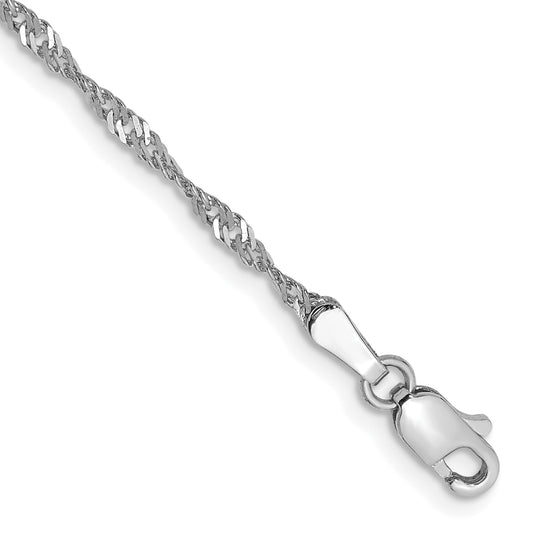 14K White Gold 8 Inch 1.7mm Singapore With Lobster Clasp Chain Bracelet