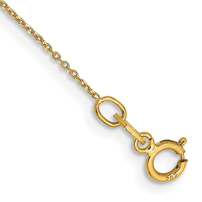 14K Yellow Gold .6mm Diamond-Cut Round Open Link Cable With Spring Ring Clasp Chain Anklet
