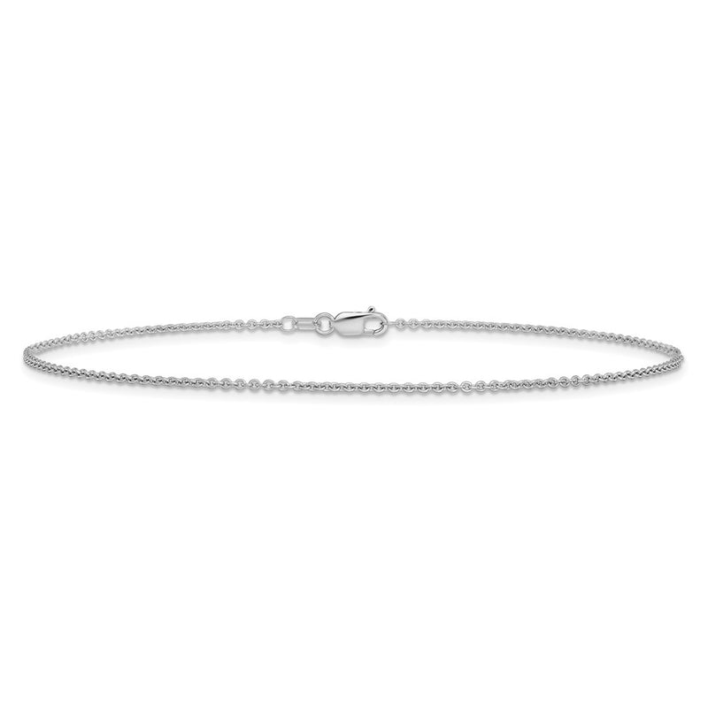14K White Gold 1.4mm Round Open Link Cable With Lobster Clasp Chain Anklet