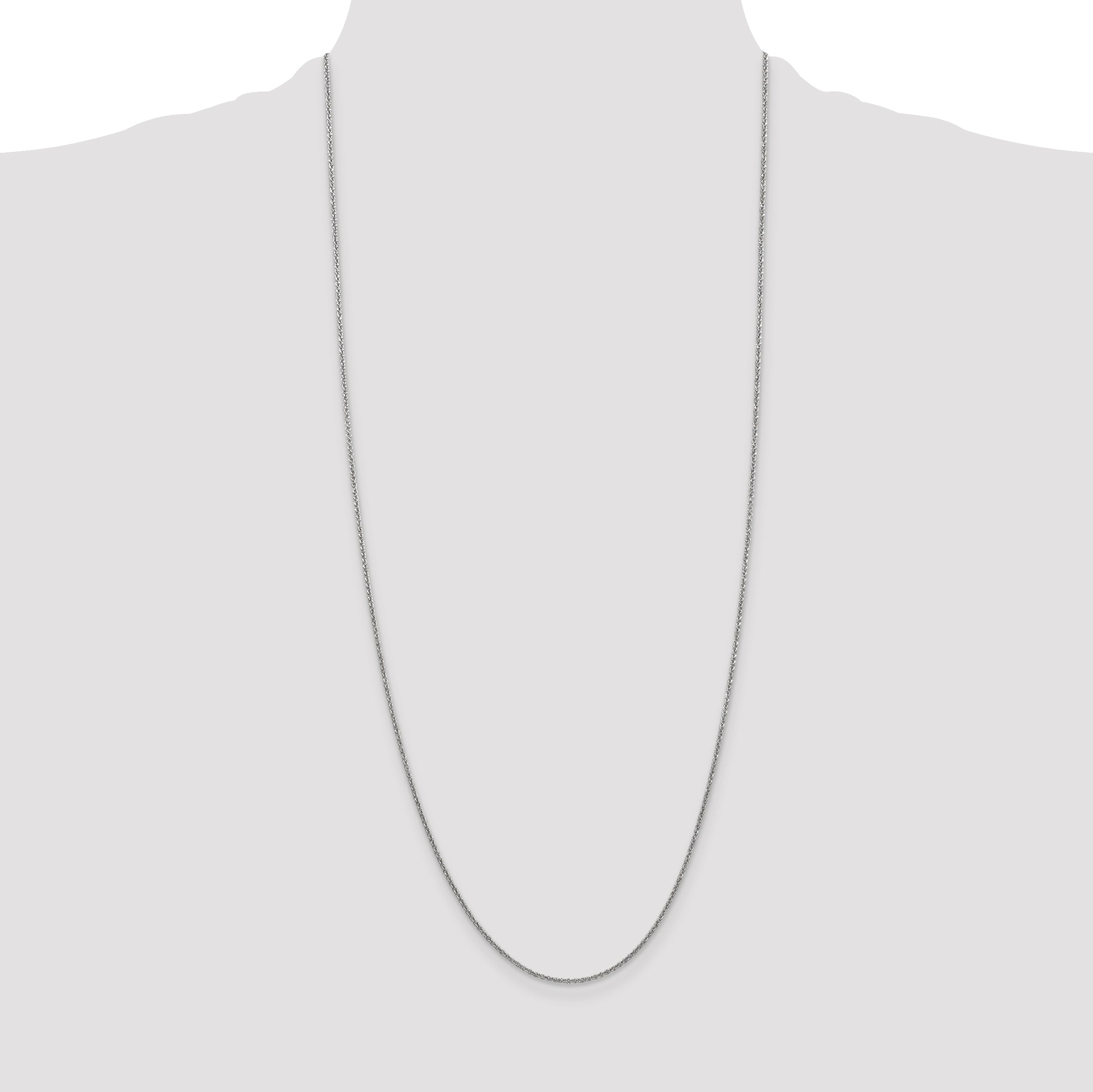 14K White Gold 30 Inch 1.4mm Round Open Link Cable With Lobster Clasp Chain