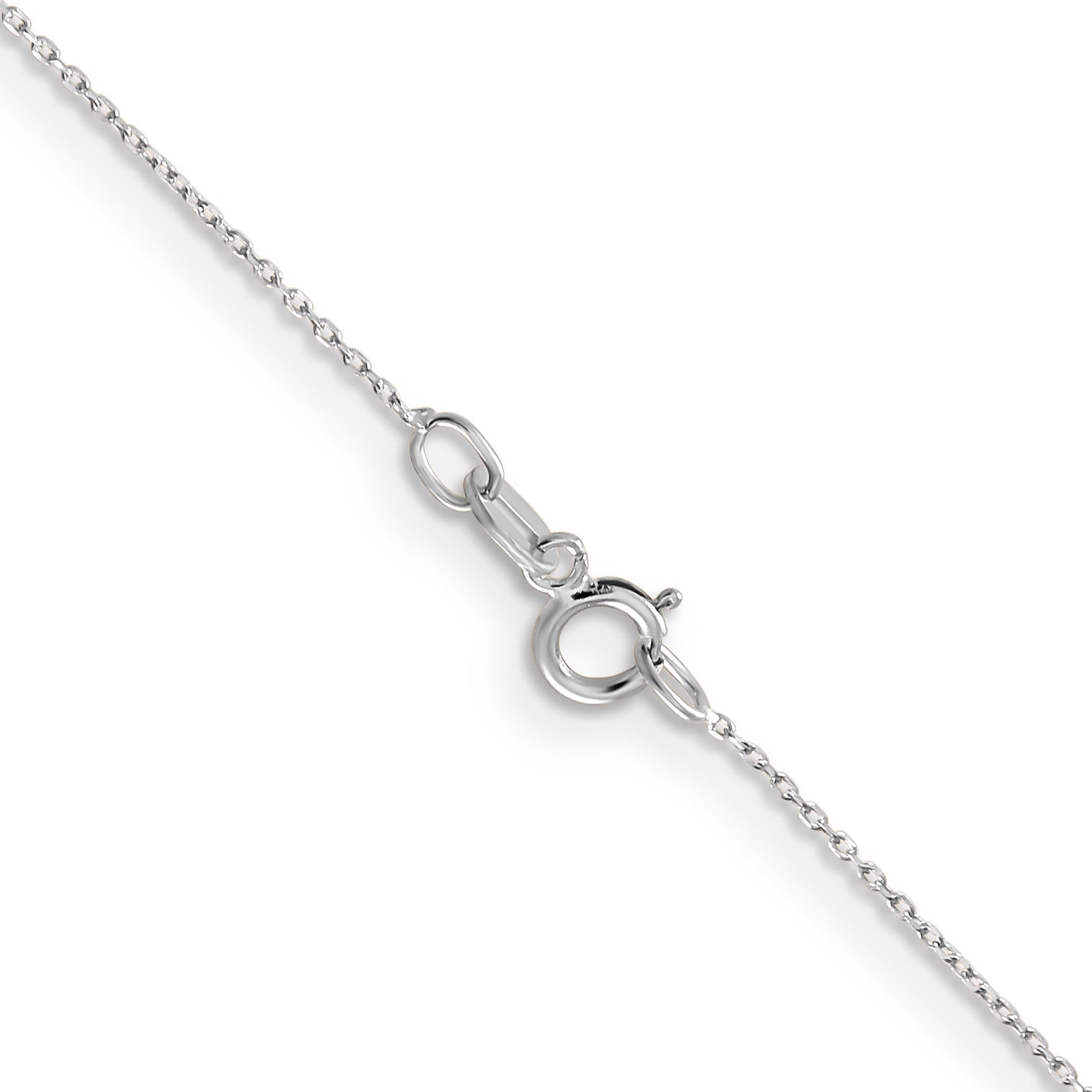 14K White Gold 14 Inch .6mm Diamond-Cut Round Open Link Cable With Spring Ring Clasp Chain