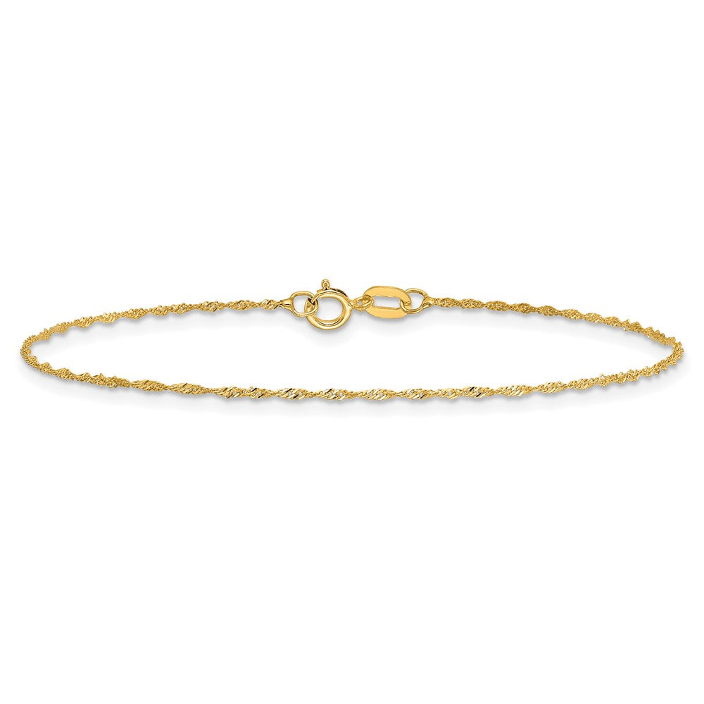 14K Yellow Gold 1mm Singapore With Spring Ring Clasp Chain Bracelet