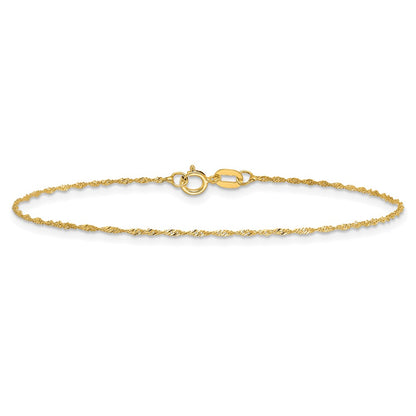 14K Yellow Gold 1mm Singapore With Spring Ring Clasp Chain Bracelet