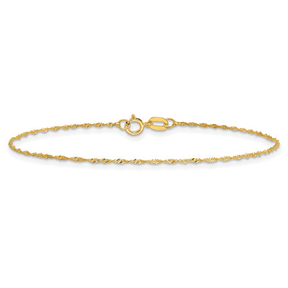 14K Yellow Gold 6 Inch 1mm Singapore With Spring Ring Clasp Chain Bracelet
